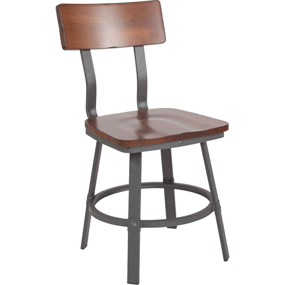 Flash Furniture Flint Series Rustic Walnut Restaurant Chair with Wood
