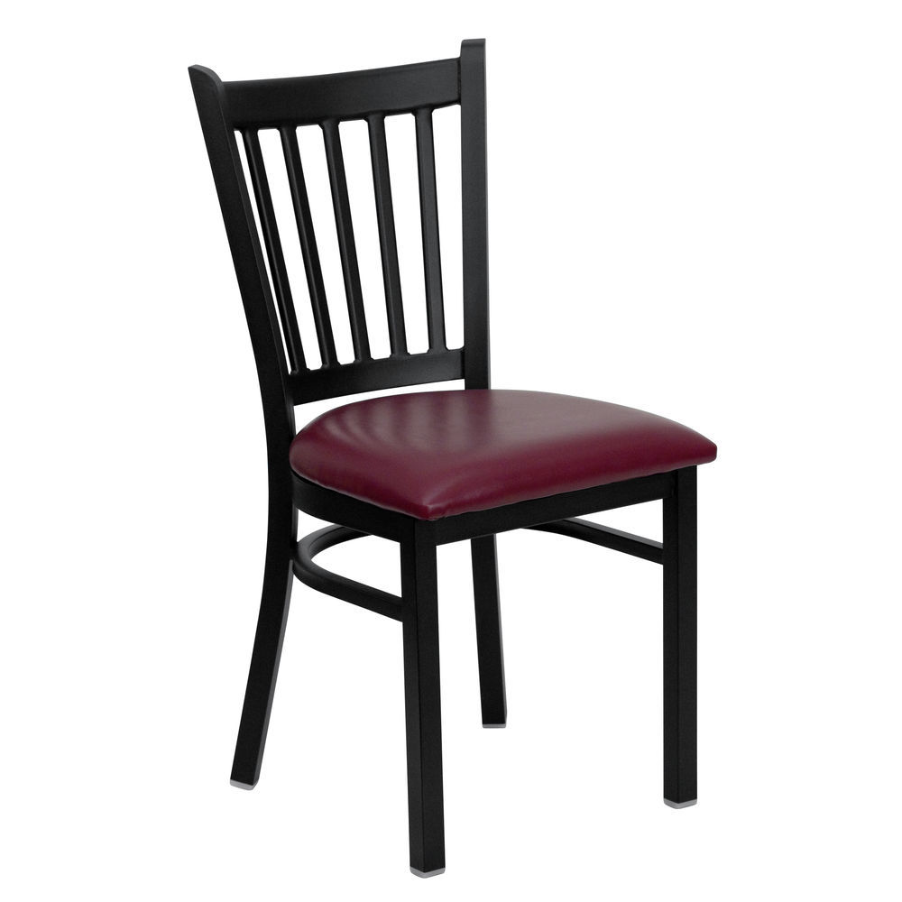 Hercules Series Black Ladder Back Metal Restaurant Chair - Burgundy Vinyl Seat - Flash Furniture