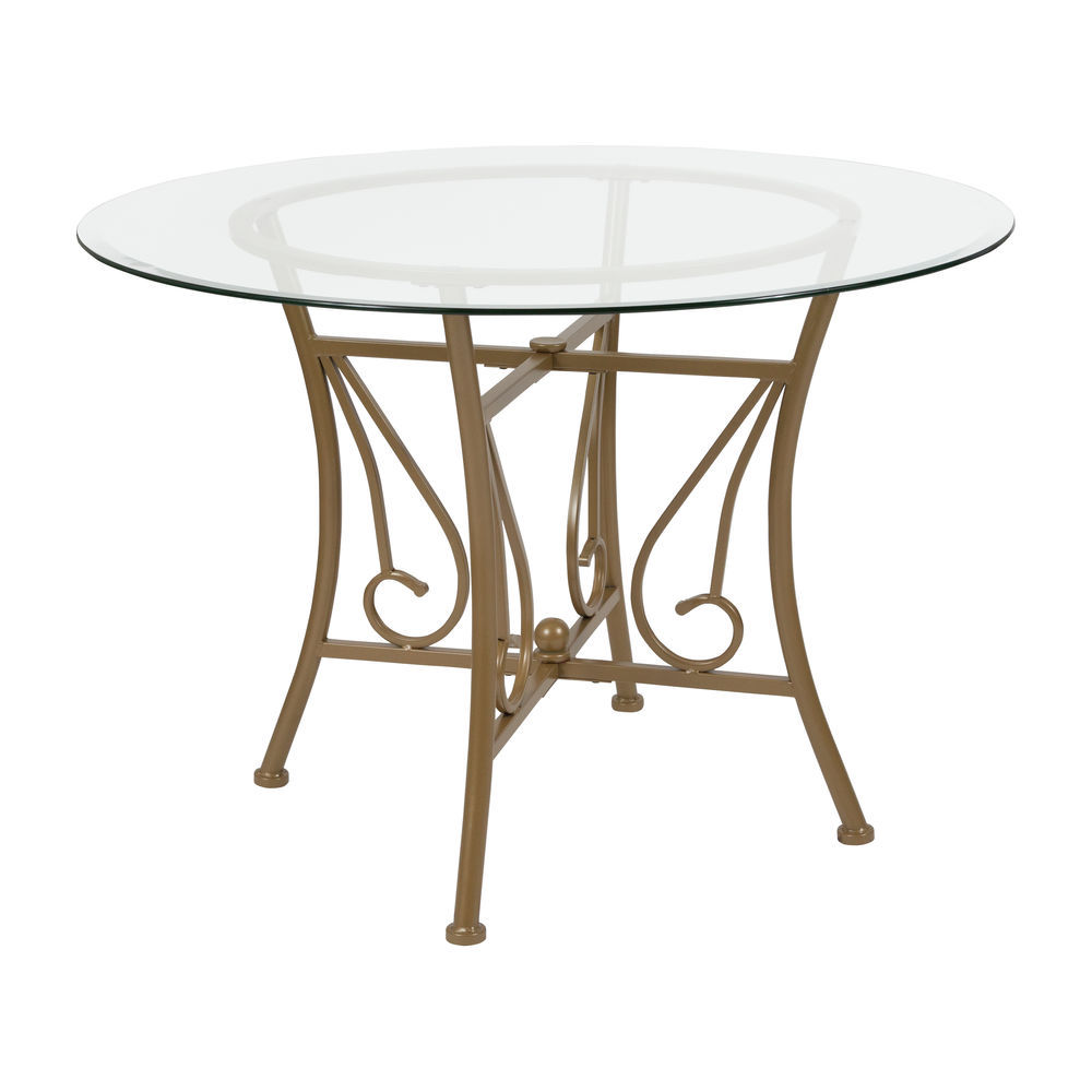 Flash Furniture Syracuse 42'' Round Glass Dining Table with Matte Gold ...