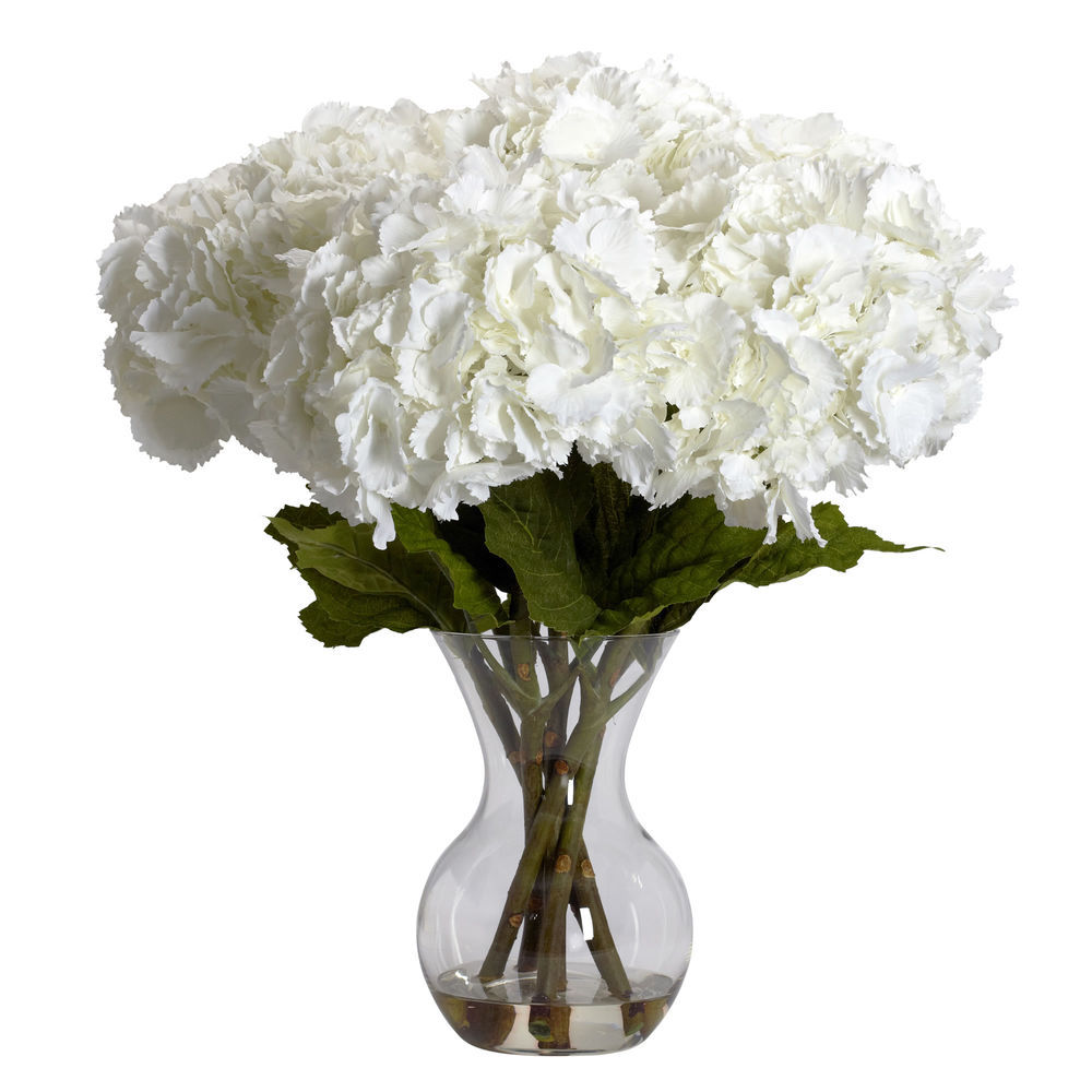 Nearly Natural Large Hydrangea W Vase Silk Flower Arrangement