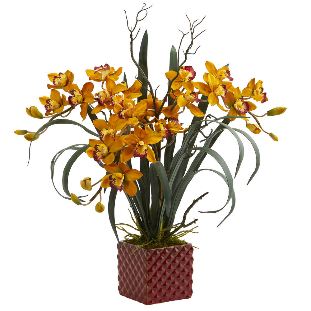 Nearly Natural 29 Cymbidium Orchid Peony And Grass Artificial Arrangement