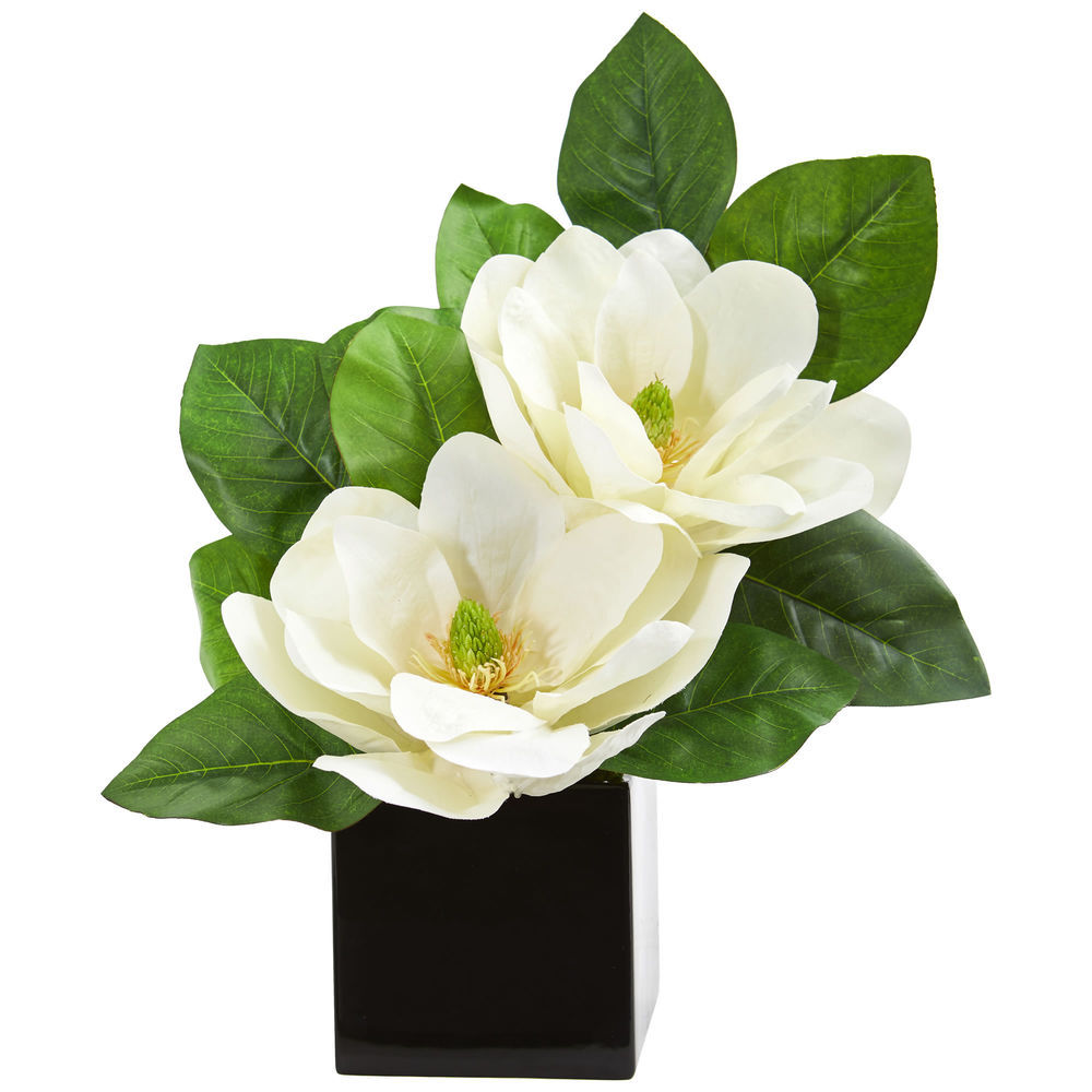 Nearly Natural 17in Magnolia Artificial Arrangement In Black Vase