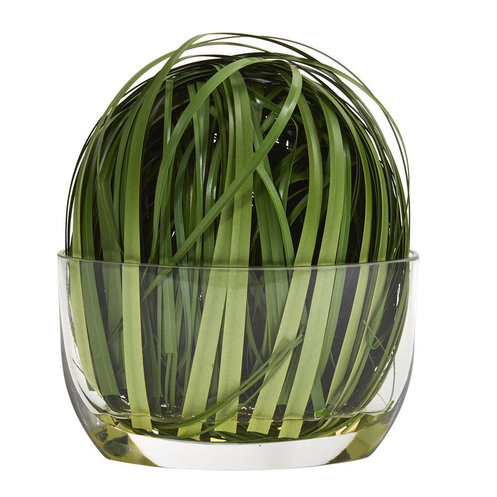 Tall Faux Grass In Glass Vase, 15"H