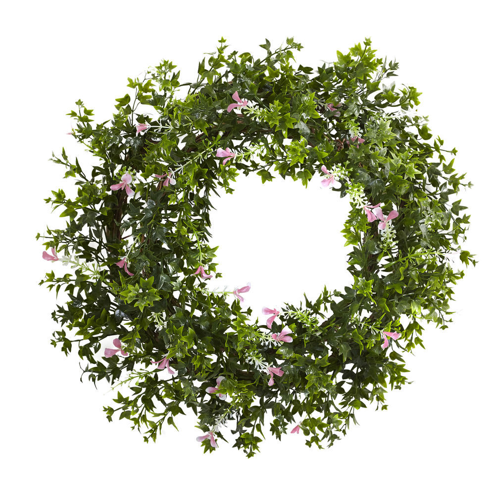 Eucalyptus and Lily Double Ring Artificial Wreath with Twig Base 18in 