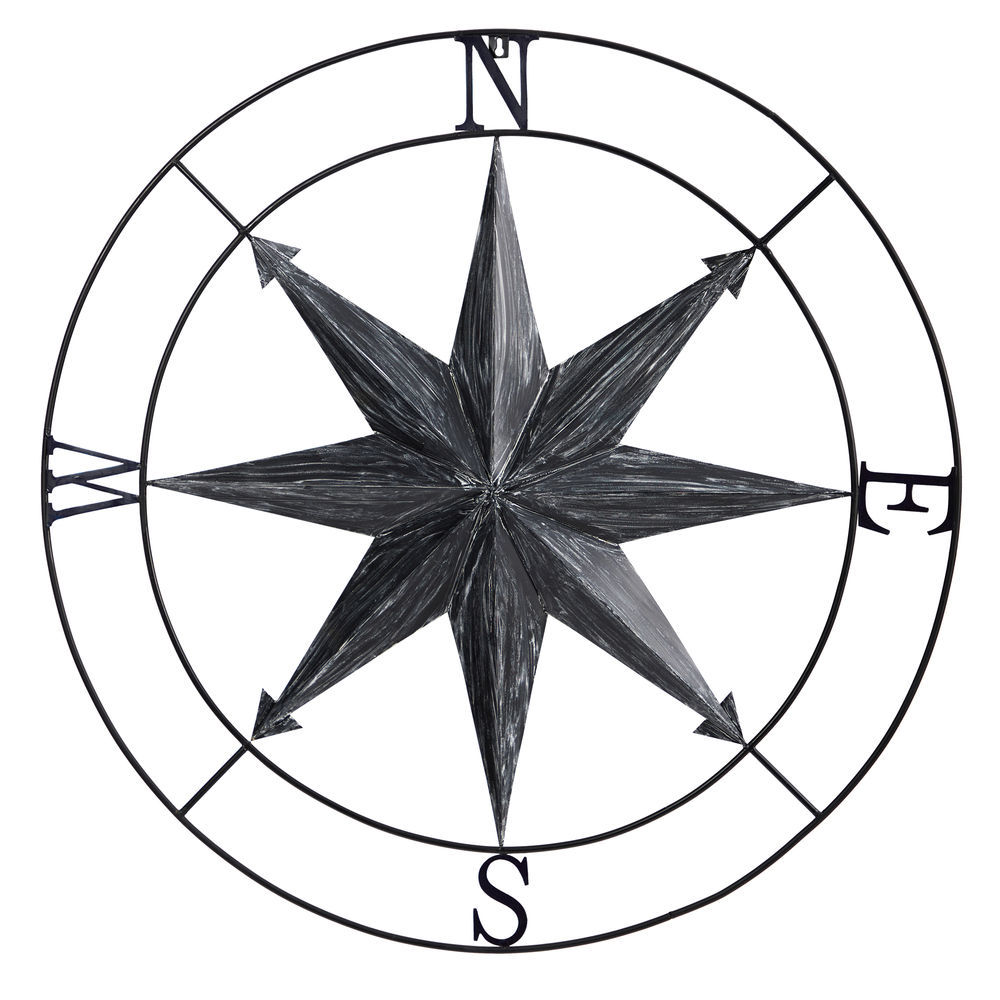 Nearly Natural 40 in. Washed Nautical Metal Compass Wall Art Decor
