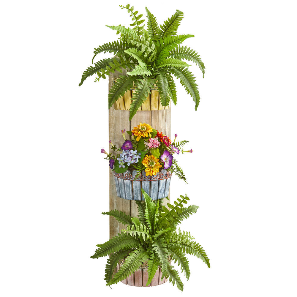 Nearly 39in Mixed Floral & Fern in Three-Tiered Wall Decor Planter