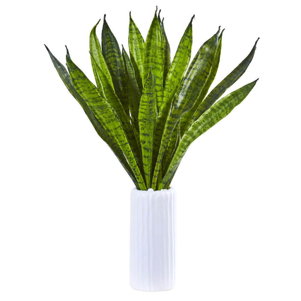 Nearly Natural 22in Sansevieria Artificial Plant in White Vase