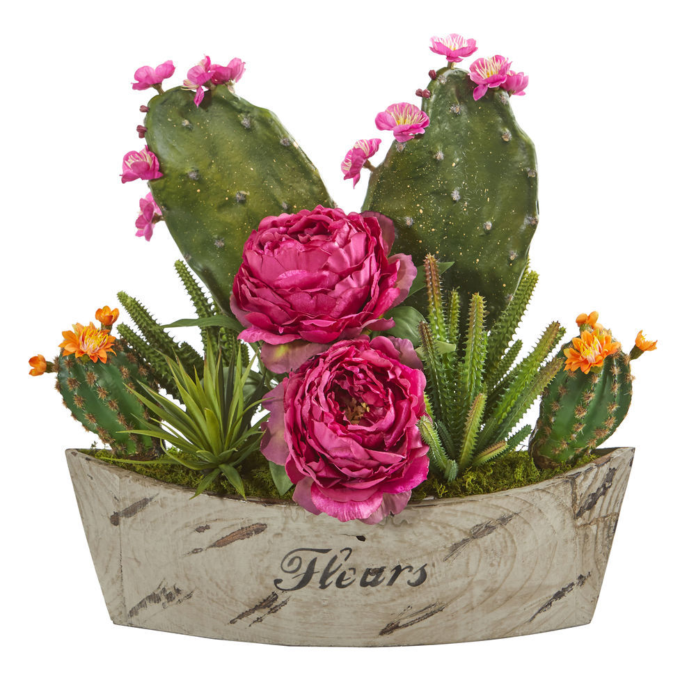 Nearly Natural 17 In Peony Succulent And Cactus Artificial