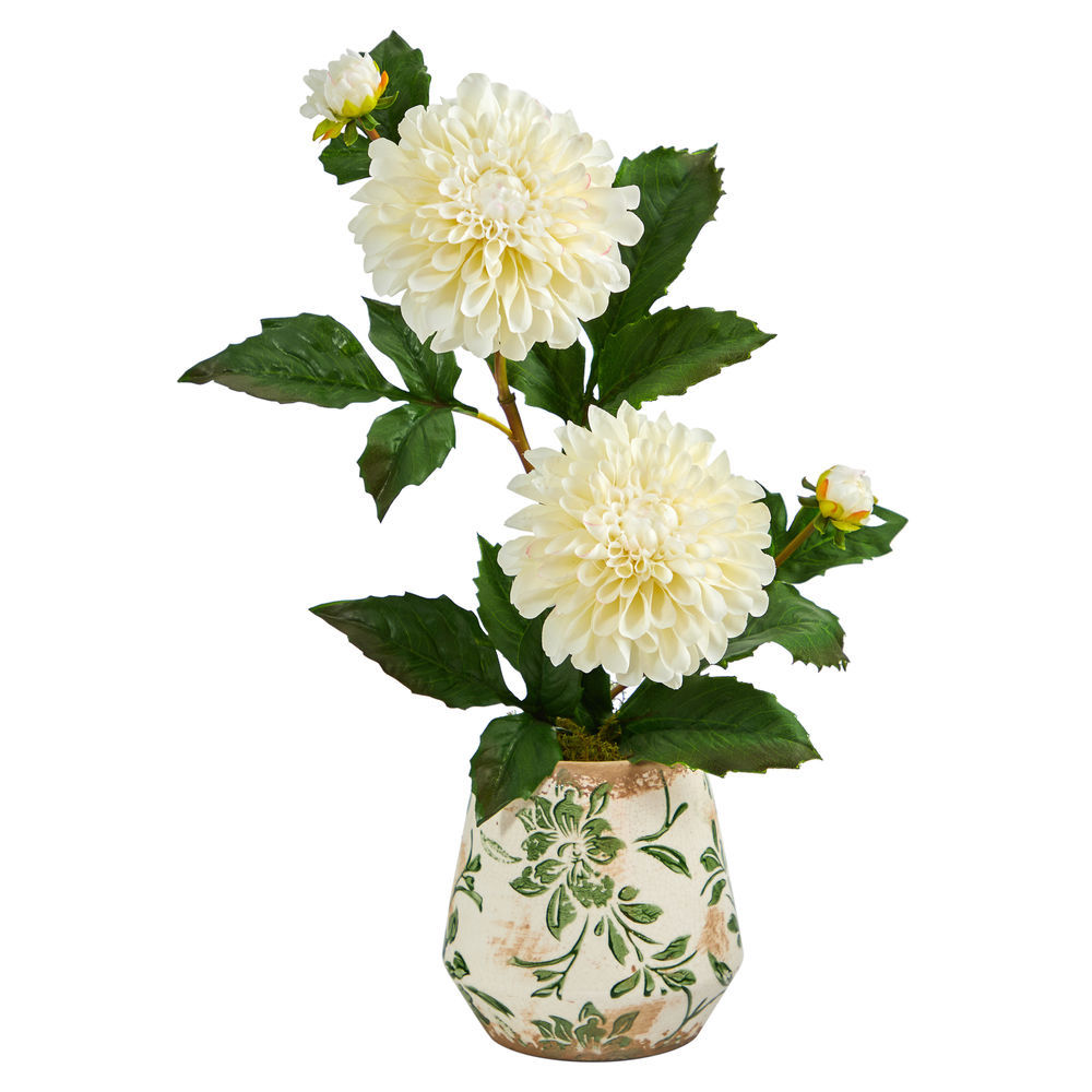 Peony 22in Hydrangea and Dahlia Artificial Arrangement in Silver Vase