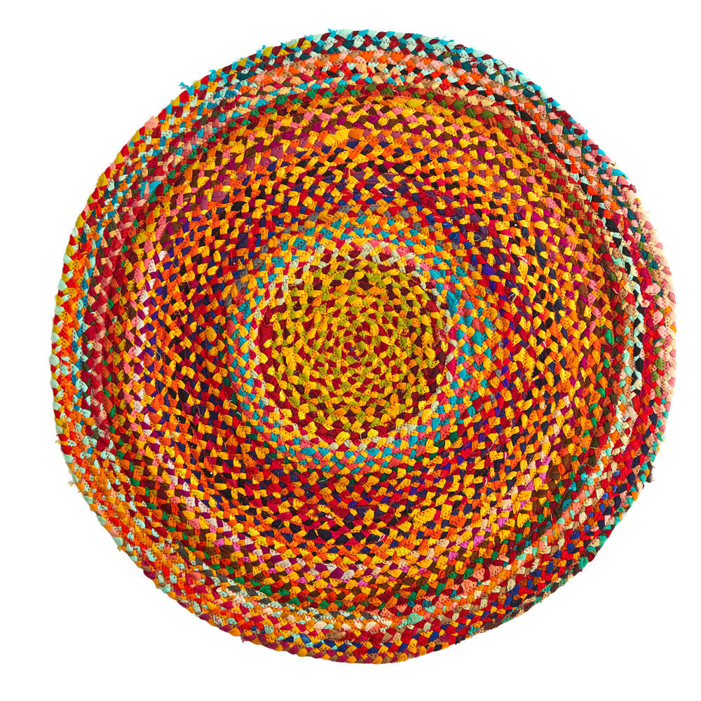 Nearly Natural 3 Ft. x 3 Ft. Hand Braided Boho Colorful Chindi Round Rug