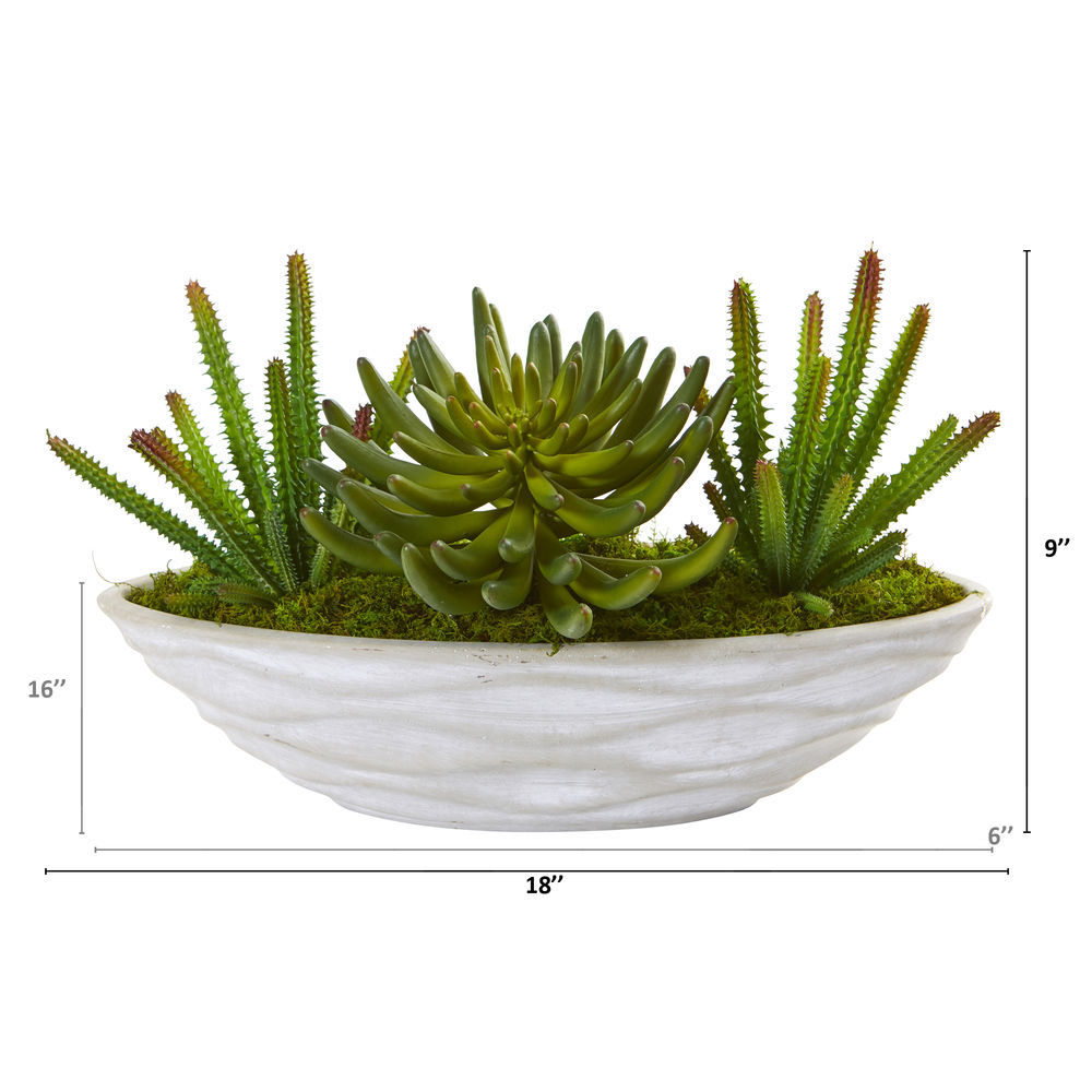 Nearly Natural 10 Cactus Succulent Artificial Plant in Planter, Green