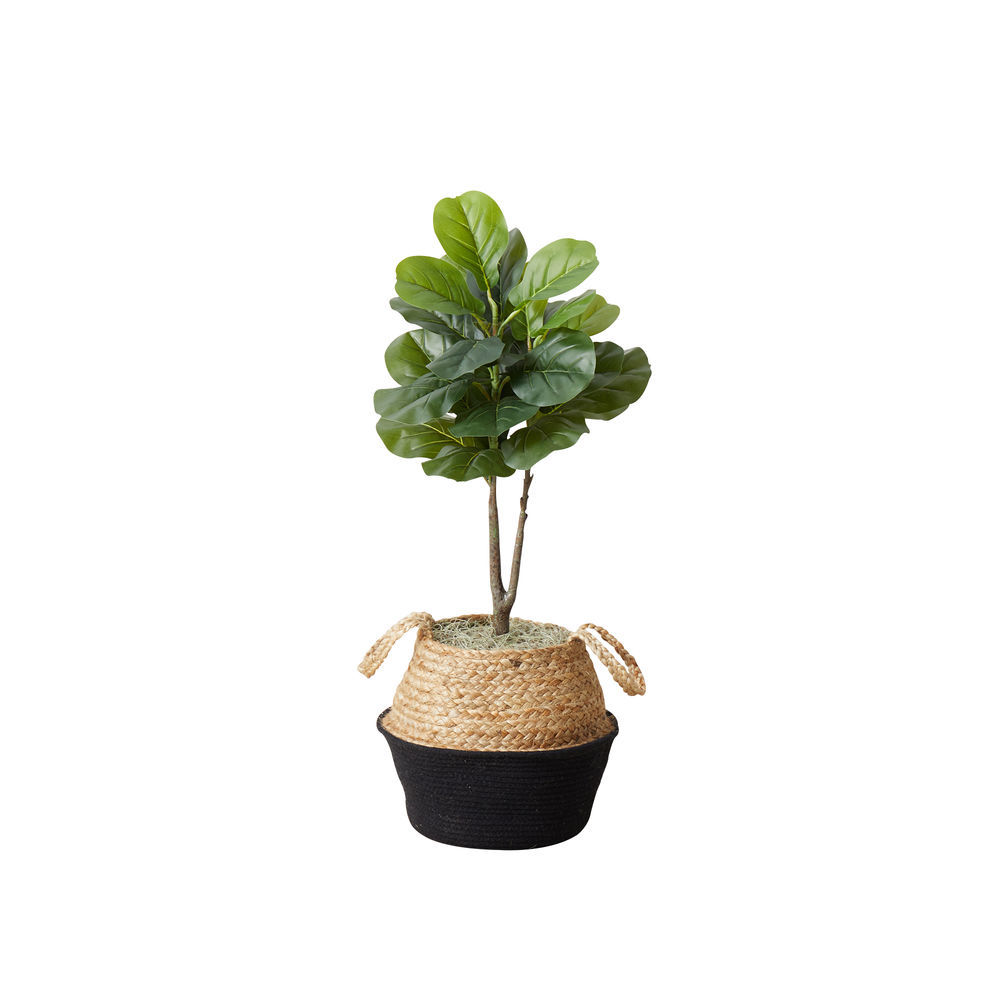 Nearly Natural Artificial Fiddle 3' Leaf Fig Tree with Handmade Cotton Jute Woven Basket DIY Kit, Black