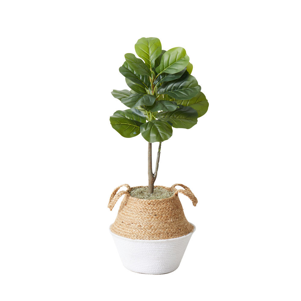Nearly Natural 3ft. Artificial Fiddle Leaf Fig Tree with Handmade Cotton & Jute Woven Planter DIY Kit - Set of 2