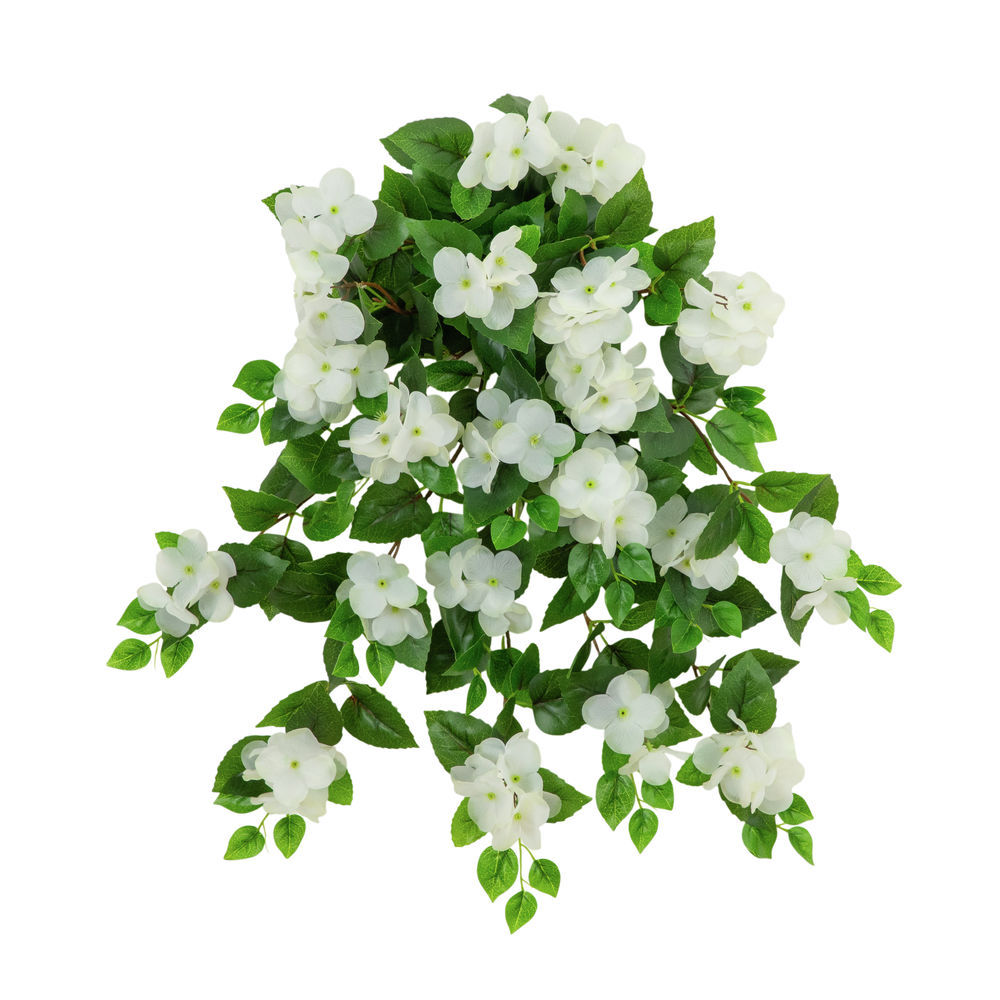 Nearly Natural 24-in UV Resistant Artificial Hydrangea Hanging Plant ...