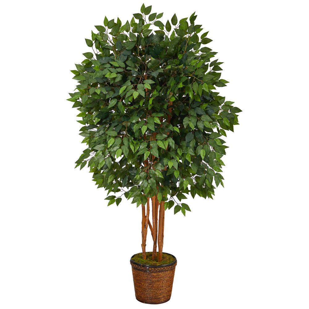 Nearly Natural 5.5 Ft. Super Deluxe Ficus Artificial Tree in Wicker Planter