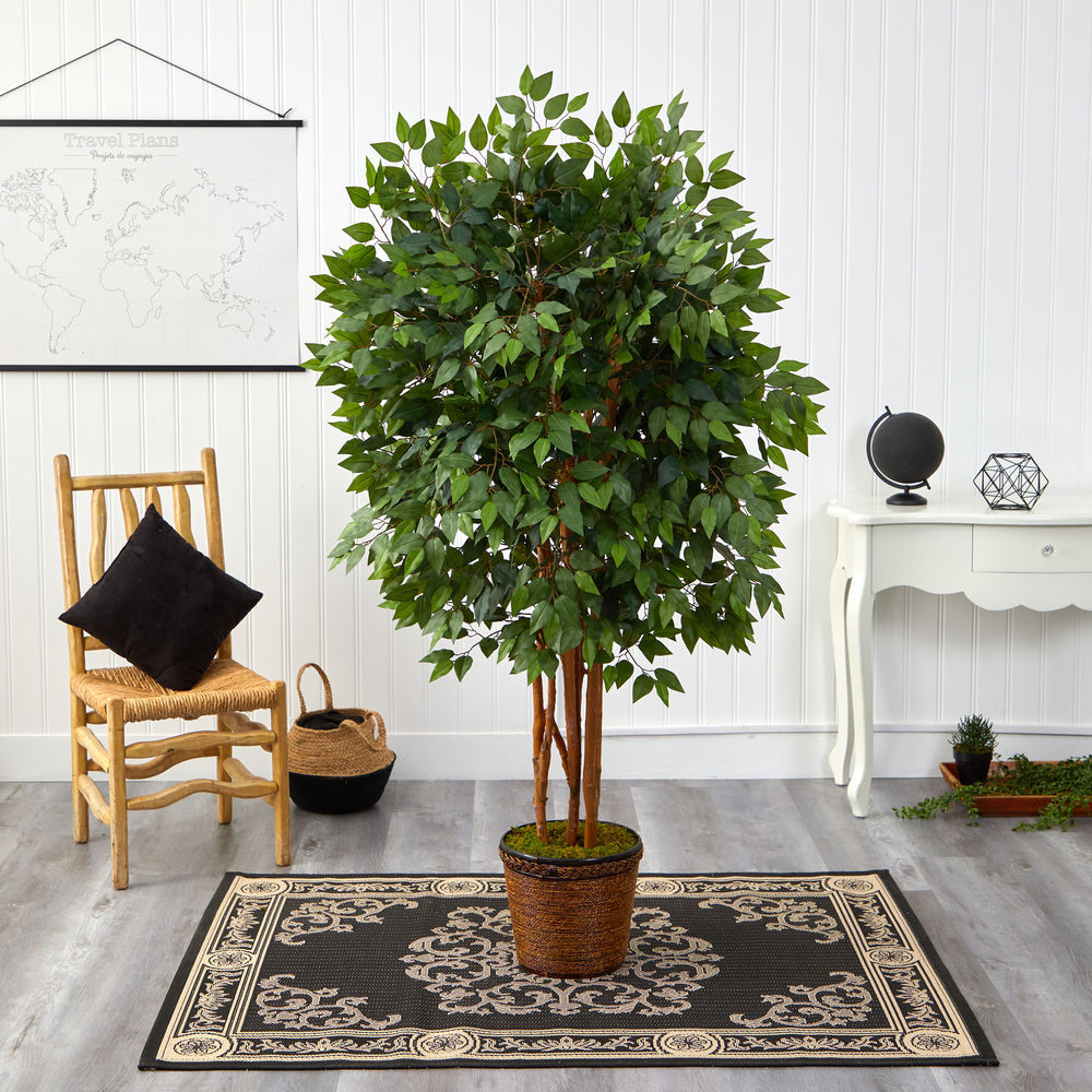 Nearly Natural 5.5 Ft. Super Deluxe Ficus Artificial Tree in Wicker Planter