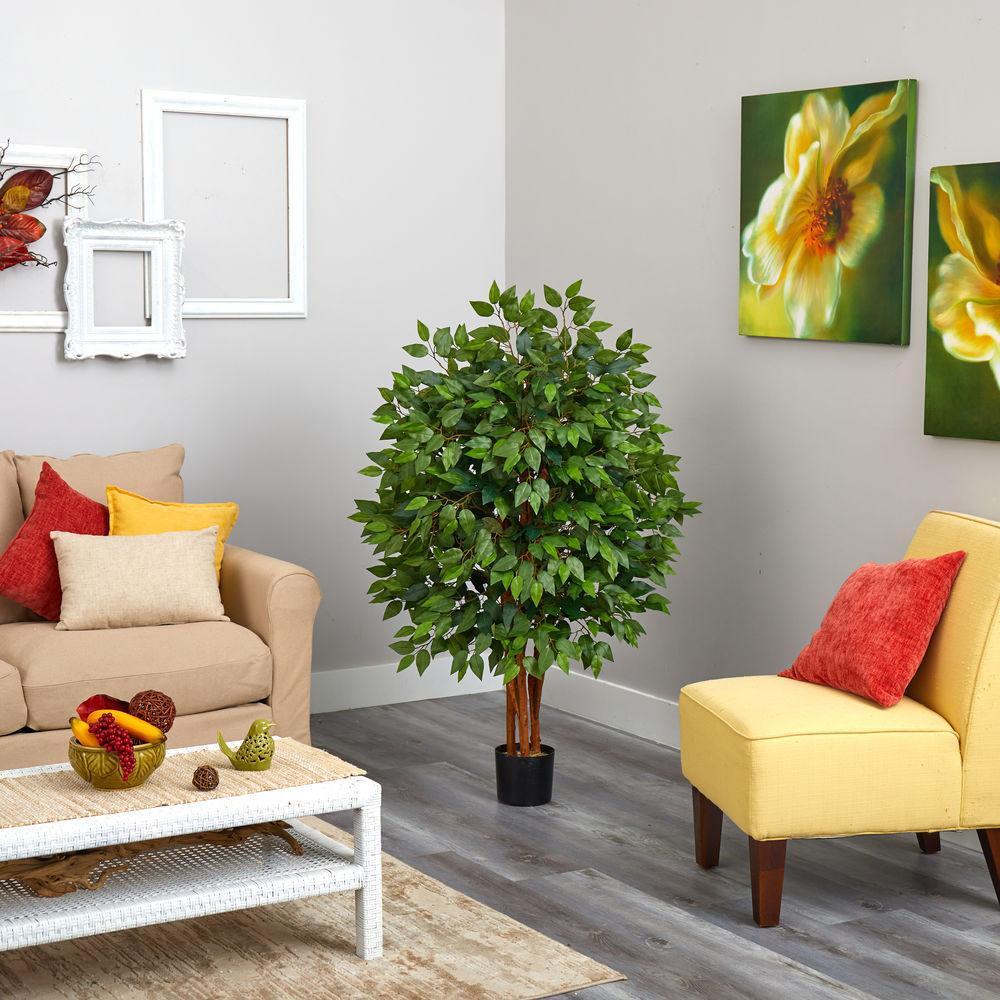 Nearly Natural 5.5 Ft. Super Deluxe Ficus Artificial Tree in Wicker Planter