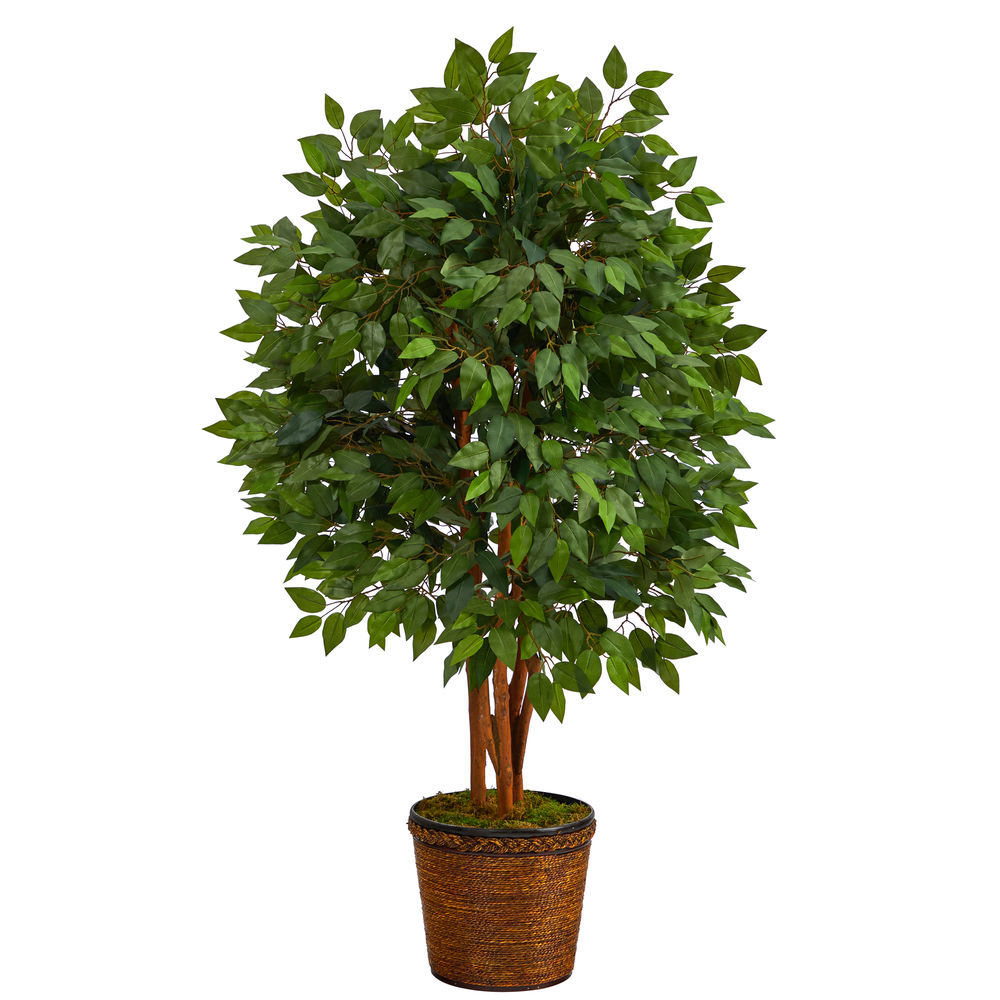 Nearly Natural 5 Super Deluxe Artificial Ficus Tree in Wicker Planter