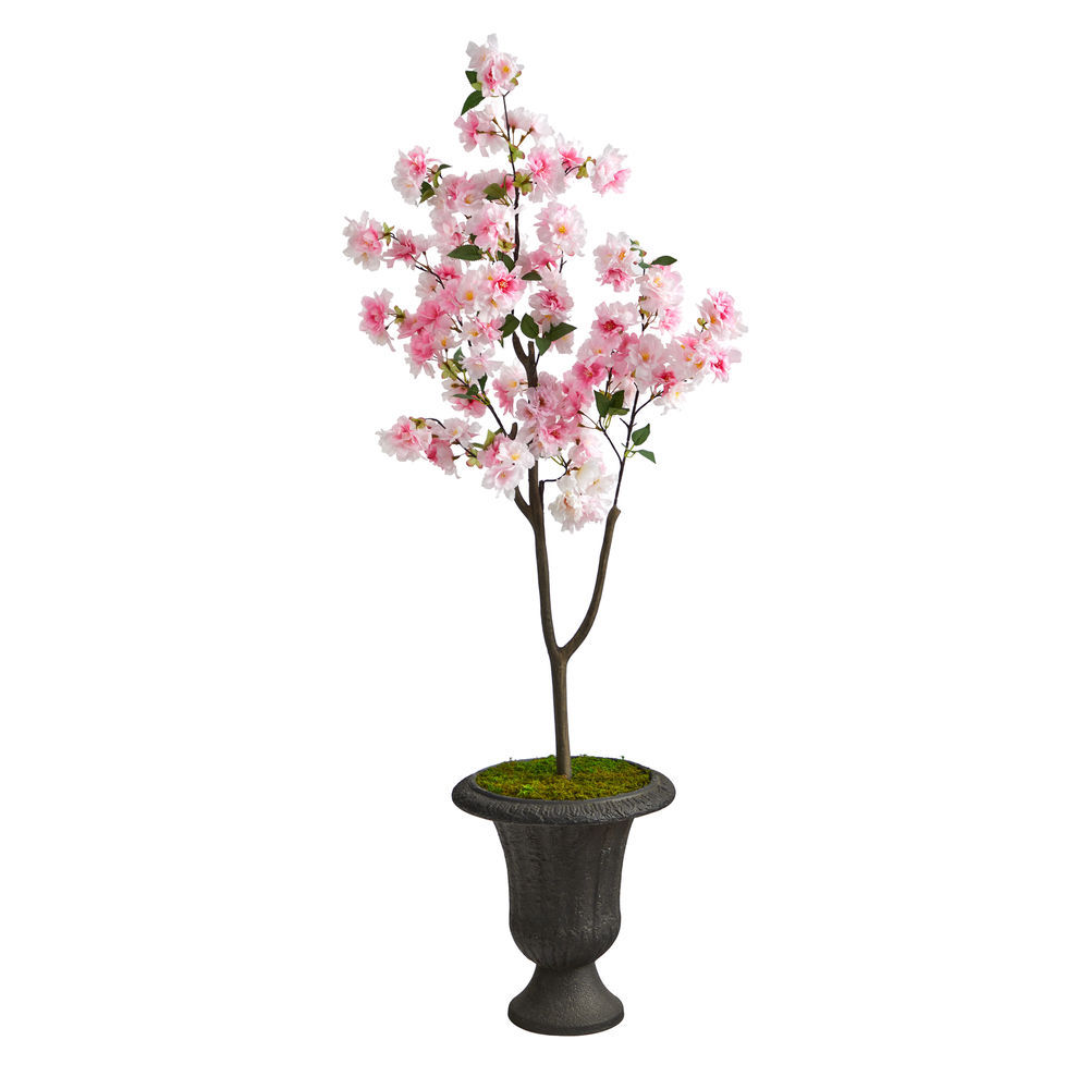 Nearly Natural 5 Ft. Cherry Blossom Tree in Charcoal Urn