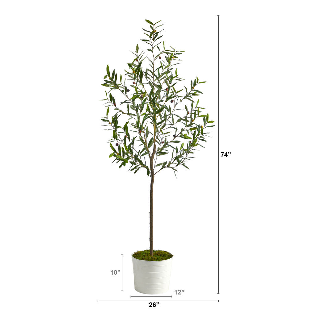 64” Bamboo Artificial Tree in White Tin Planter