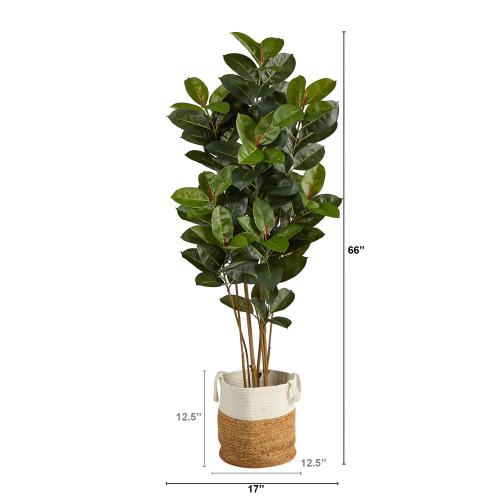 Nearly Natural 5.5' Elegant Ficus Artificial Tree in White Planter