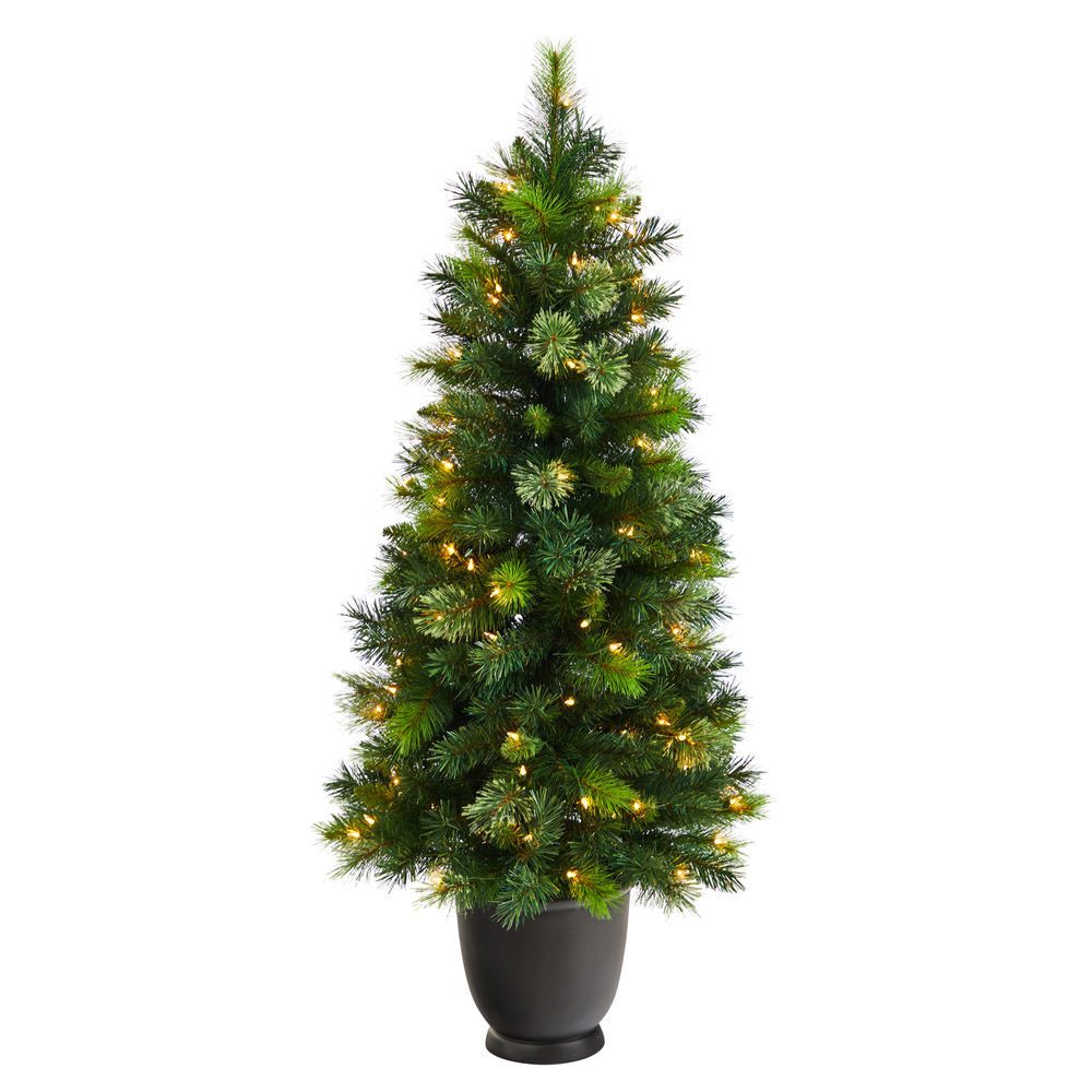 Nearly Natural 4.5 Ft. Oregon Pine Christmas in Planter with 250