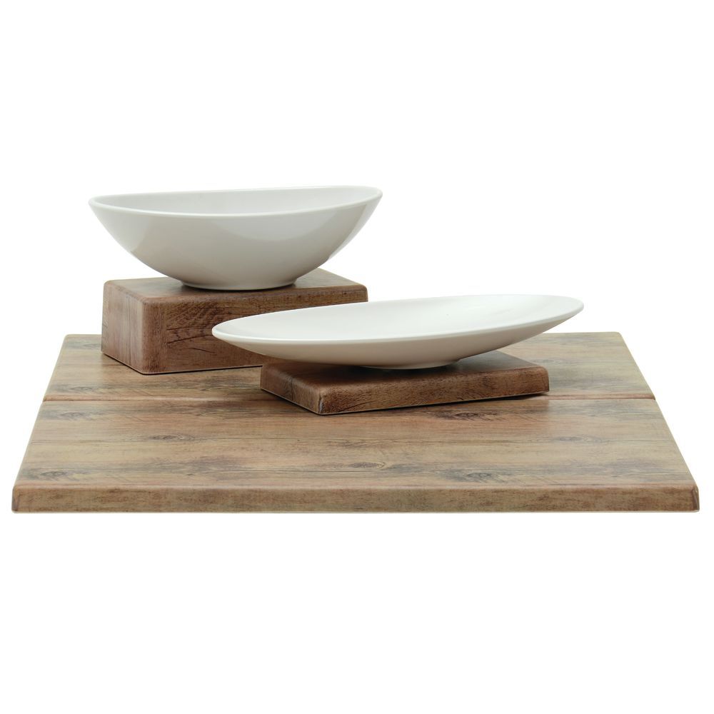 Wood Risers have a Food-Safe Design to be Used with Different Kinds of Food.|Elite Faux Wood Riser 24"L x 15"W x 1"H Driftwood Melamine 