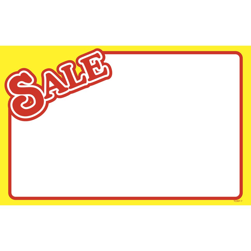 100 SALE 7" x 11" Classic Red with Blue Accents Retail Value Sale Signs Cards 