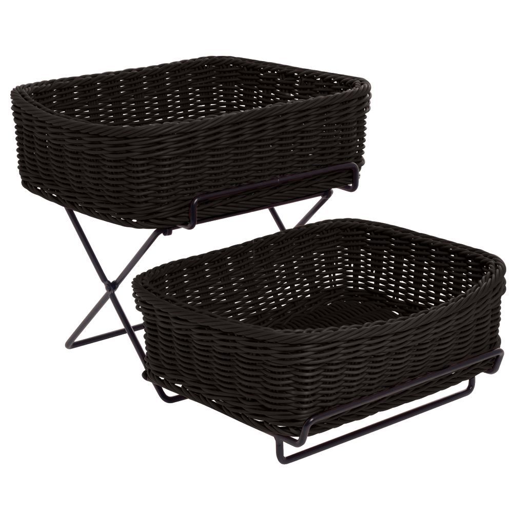 2-Tier Basket Stand Black with Brown Baskets