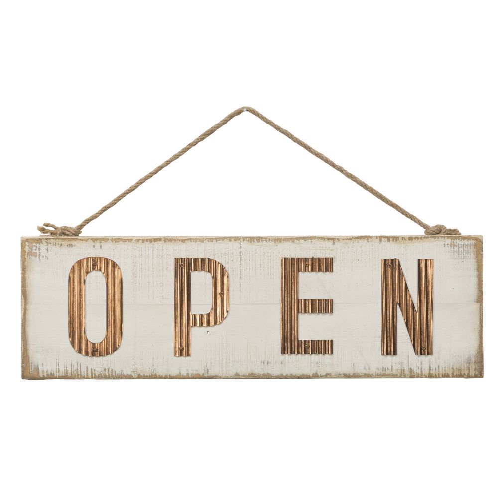 OPEN/CLOSED SIGN, WOOD/MTL, WHITE/ROSEGOLD