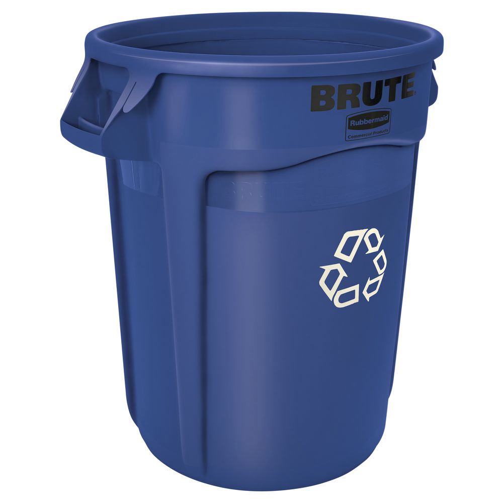 Rubbermaid Bright Blue Brute Recycle Cans 32 Gal 22&#39; Dia x 27 1/4" H Plastic
