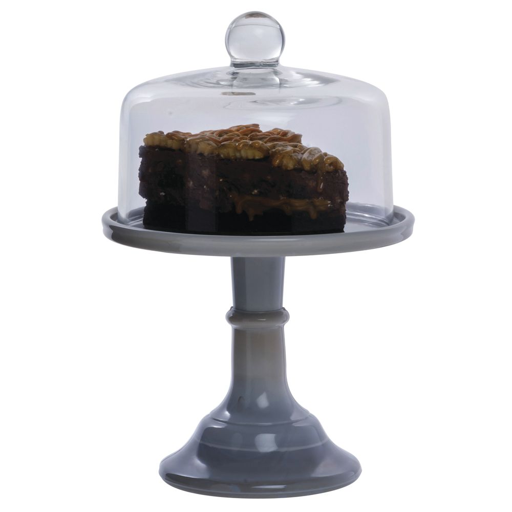 CAKE STAND, GLASS, 6DIAX5.5, GREY MARBLE