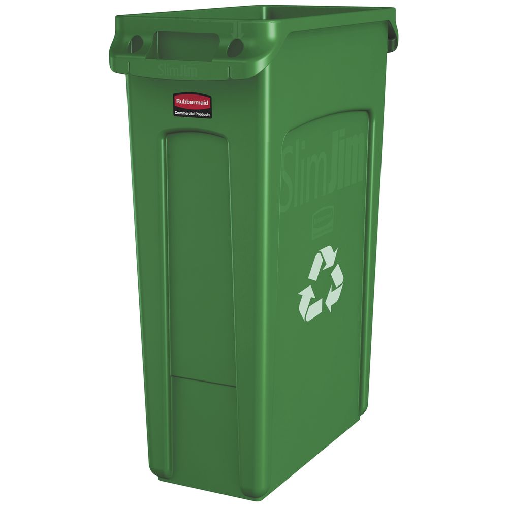Rubbermaid Slim Jim Recycling Bin 23 Gal 22" L x 11" W x 30" H Rectangular Green Plastic