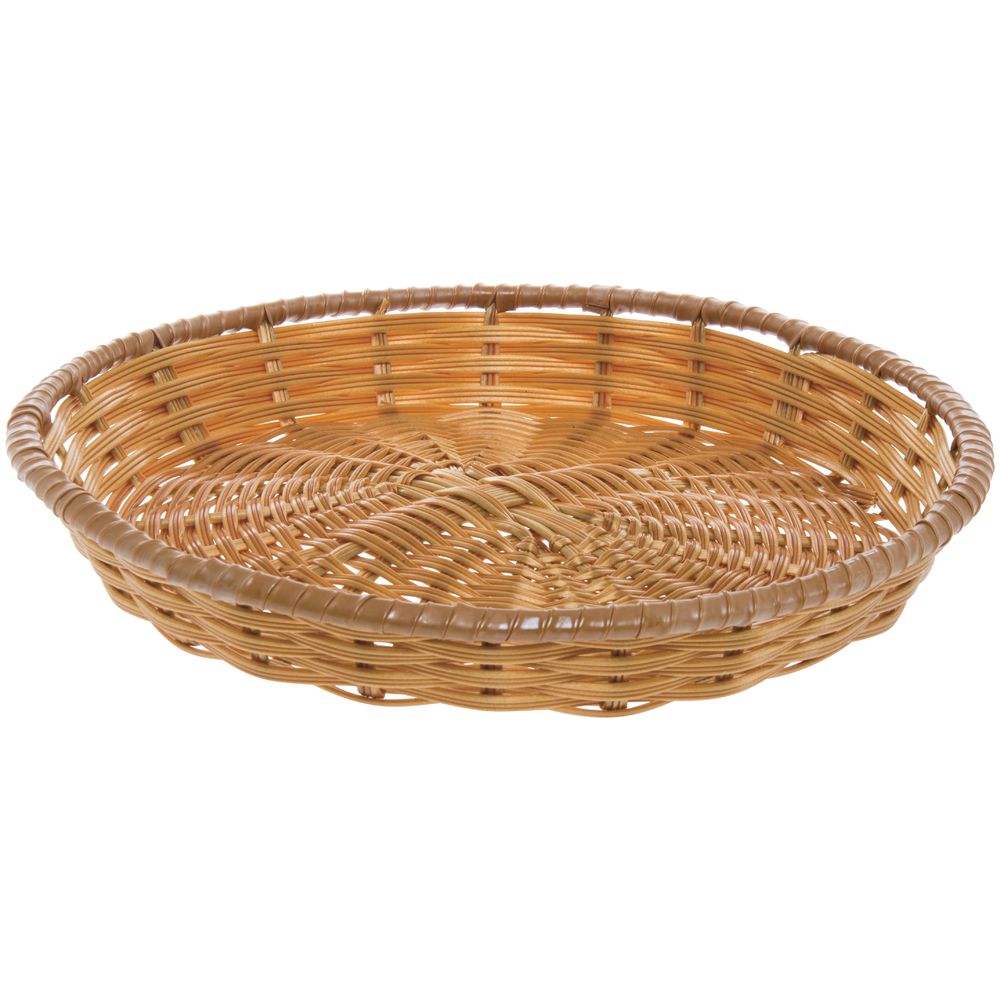 Tri-Cord Washable Round Wicker Display Basket in Natural Color  14"D  x  2"H