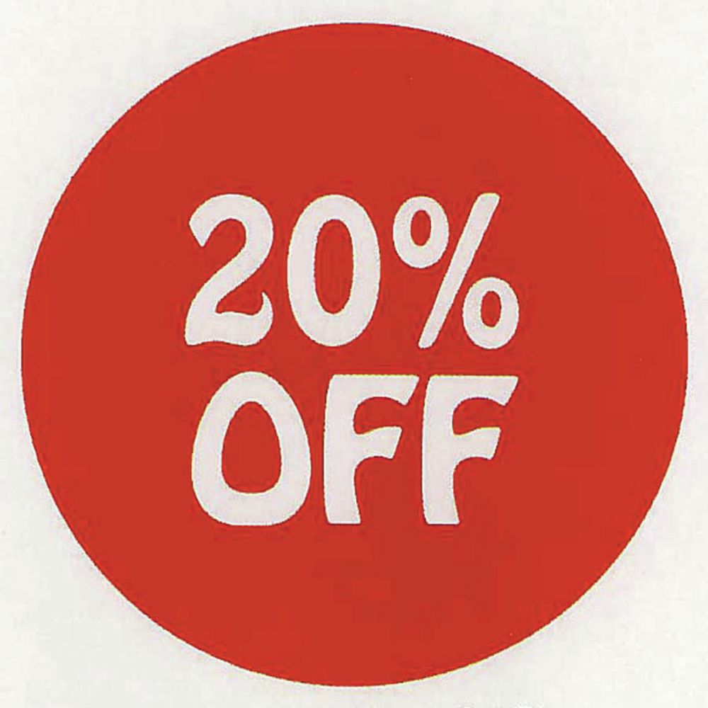 1000 20mm % Off Marked Price Stickers Red 40%
