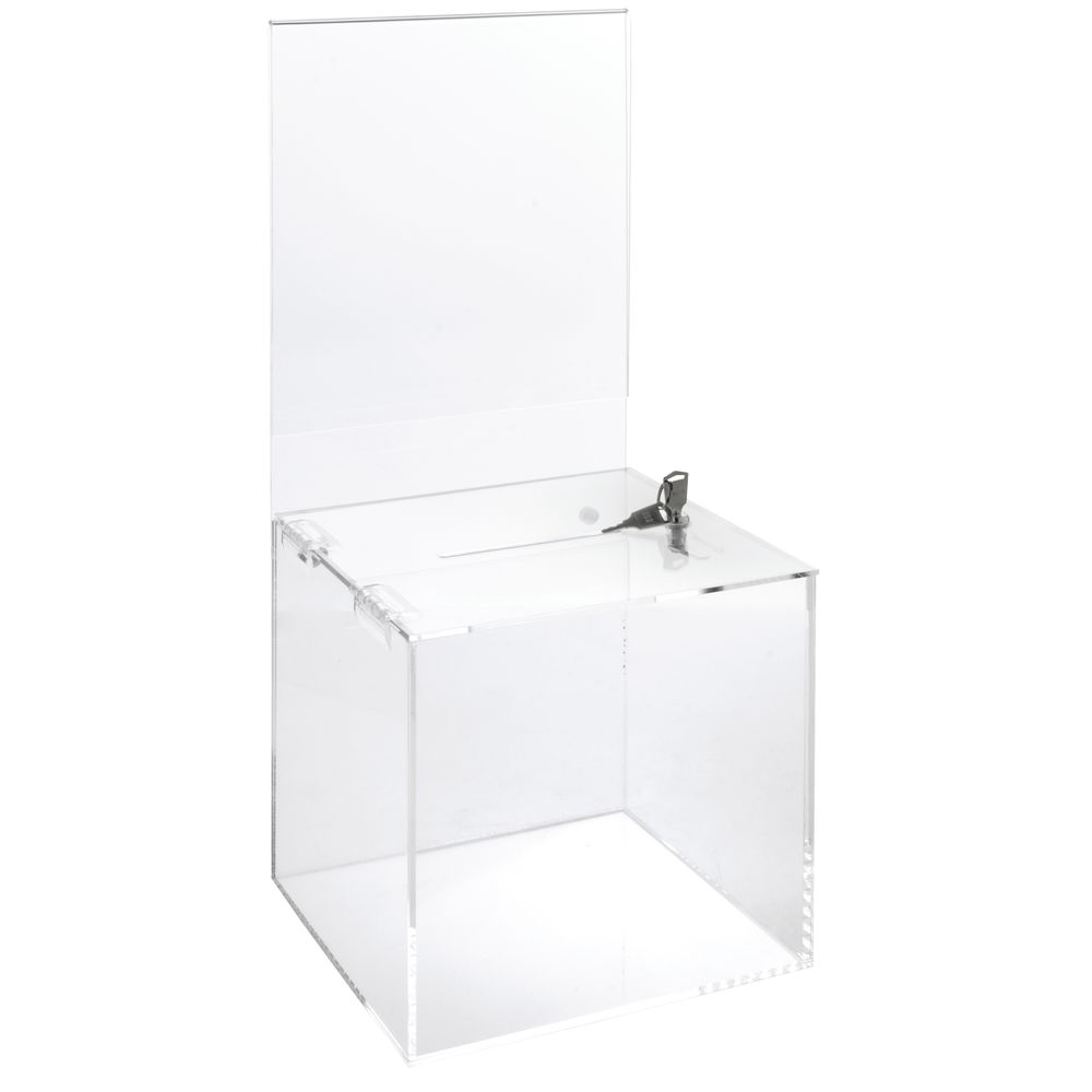Acrylic Ballot Box Deluxe With Half Page Sign Holder Lock Included 