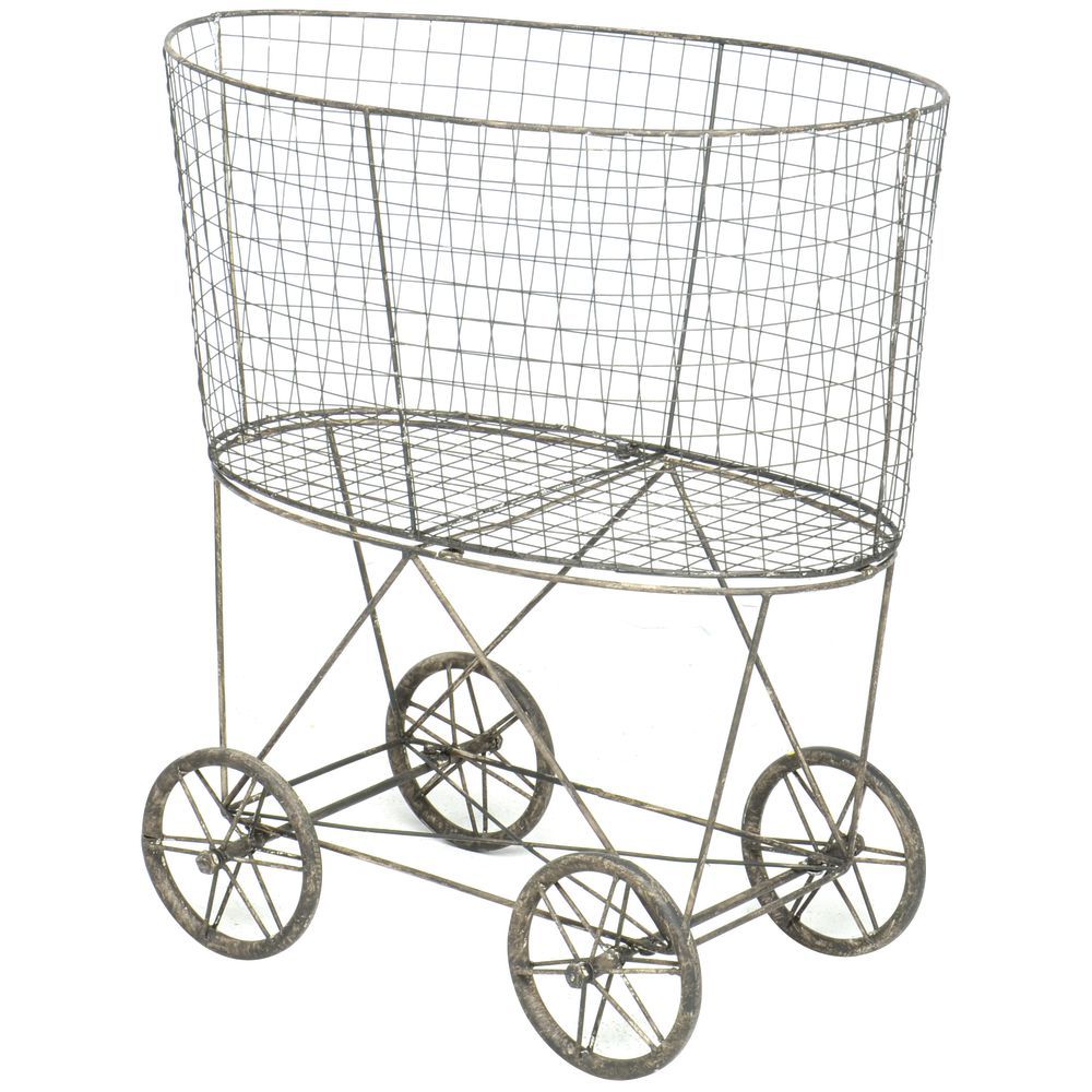 large wire laundry basket on wheels