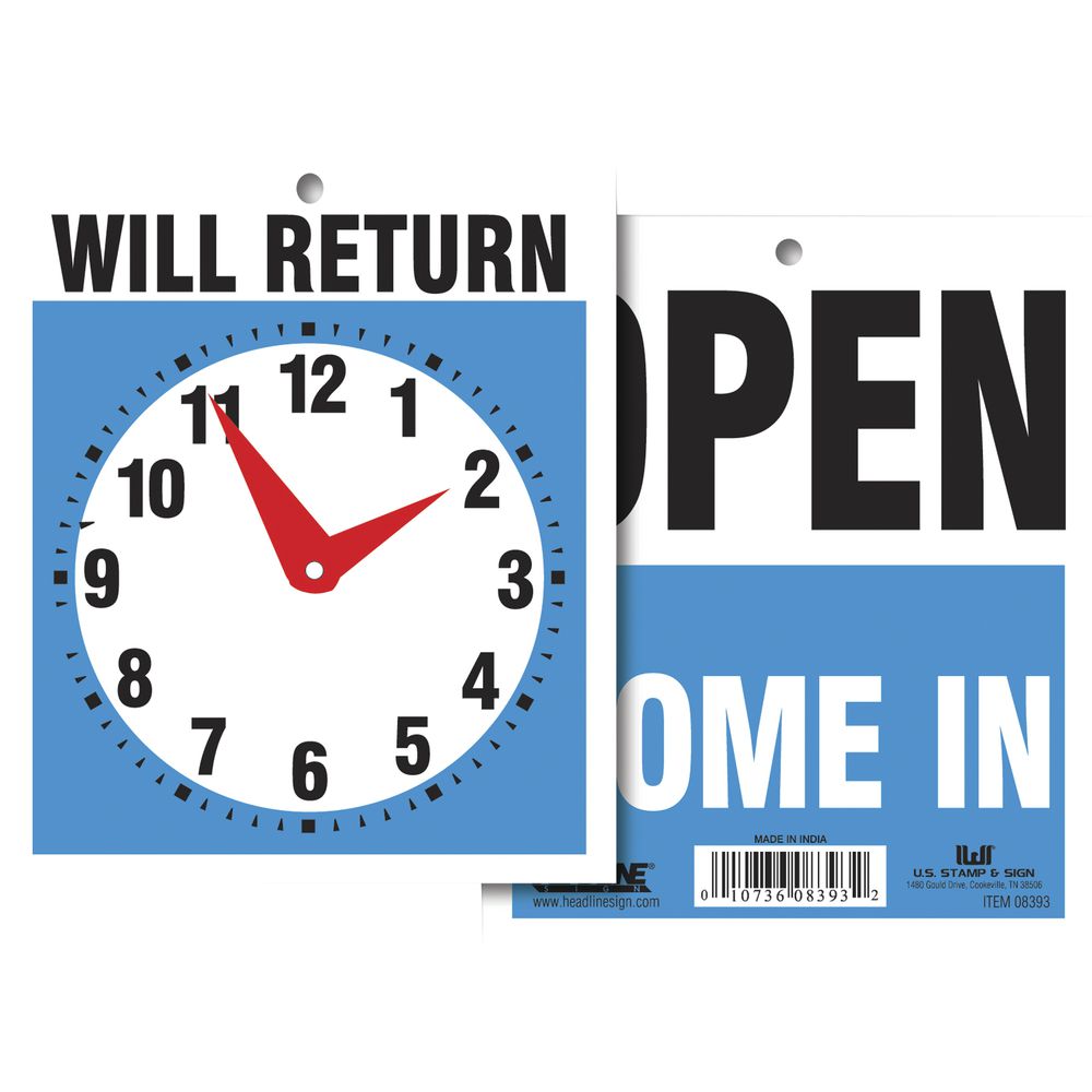 Open/Time of Return Sign