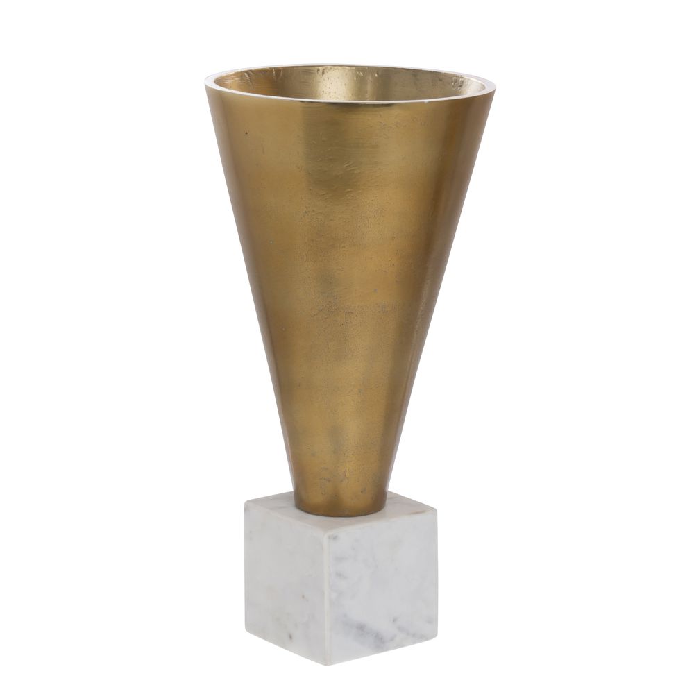 Modern Metal and Marble Decorative Vase, 16 1/2"