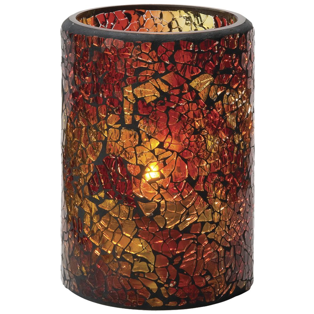 Crackle&trade; Tea Light Candle Holder Red + Gold Glass 3 1/8"Dia x 4 1/4"H