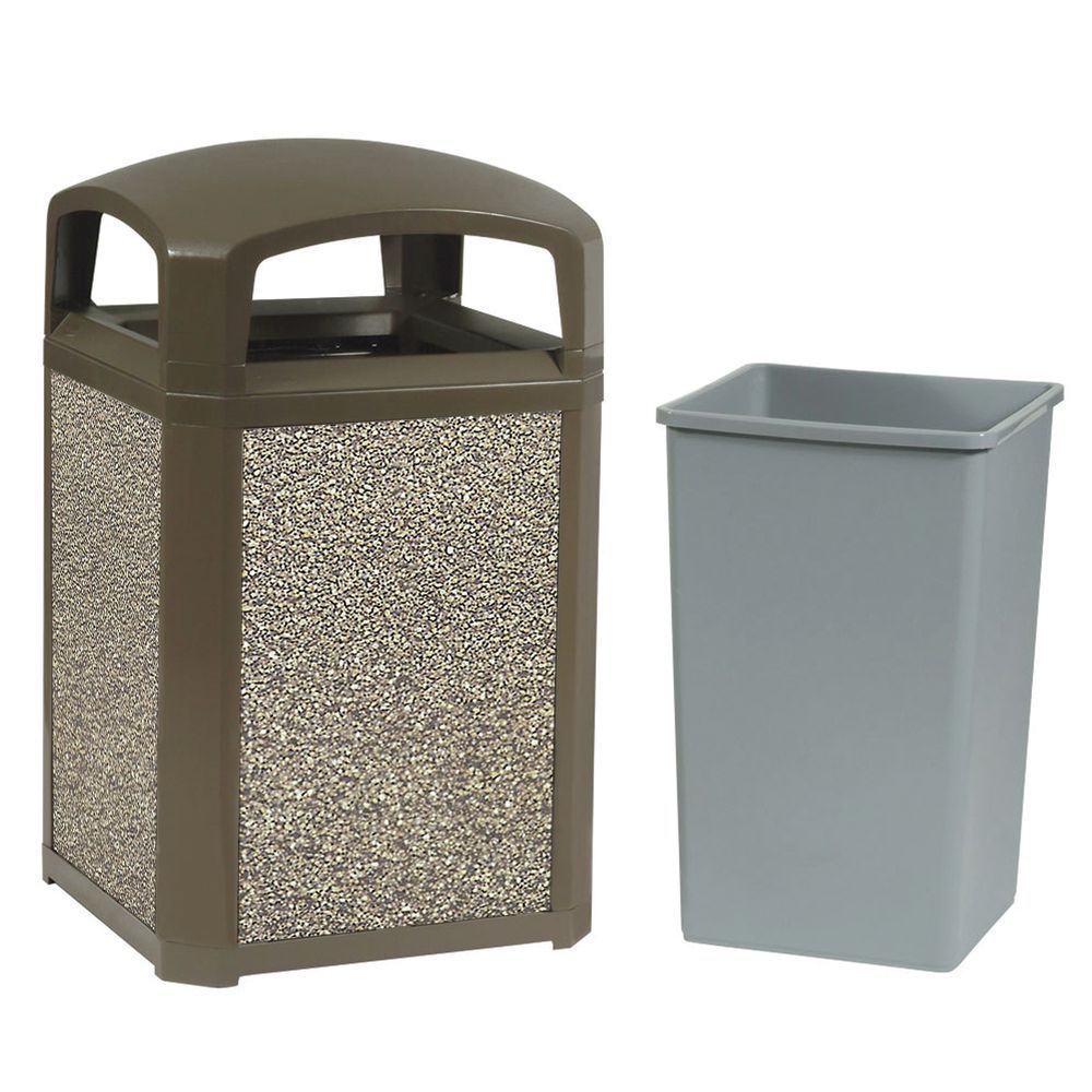Rubbermaid Landmark Stone Trash Can With Dome Top 35 Gal  26" L x 26" W x 40" H Coral