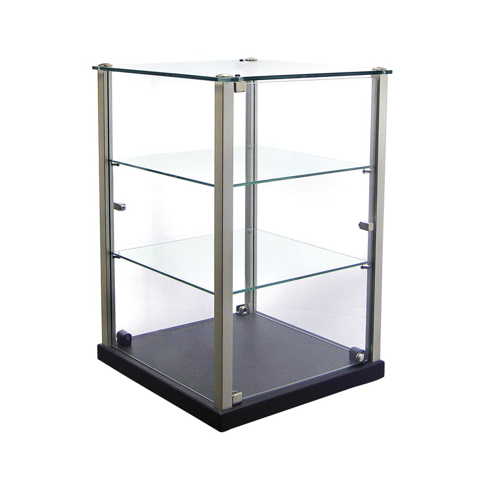 DISPLAY CASE, 3 TIER, SQUARE, GLASS + WOOD
