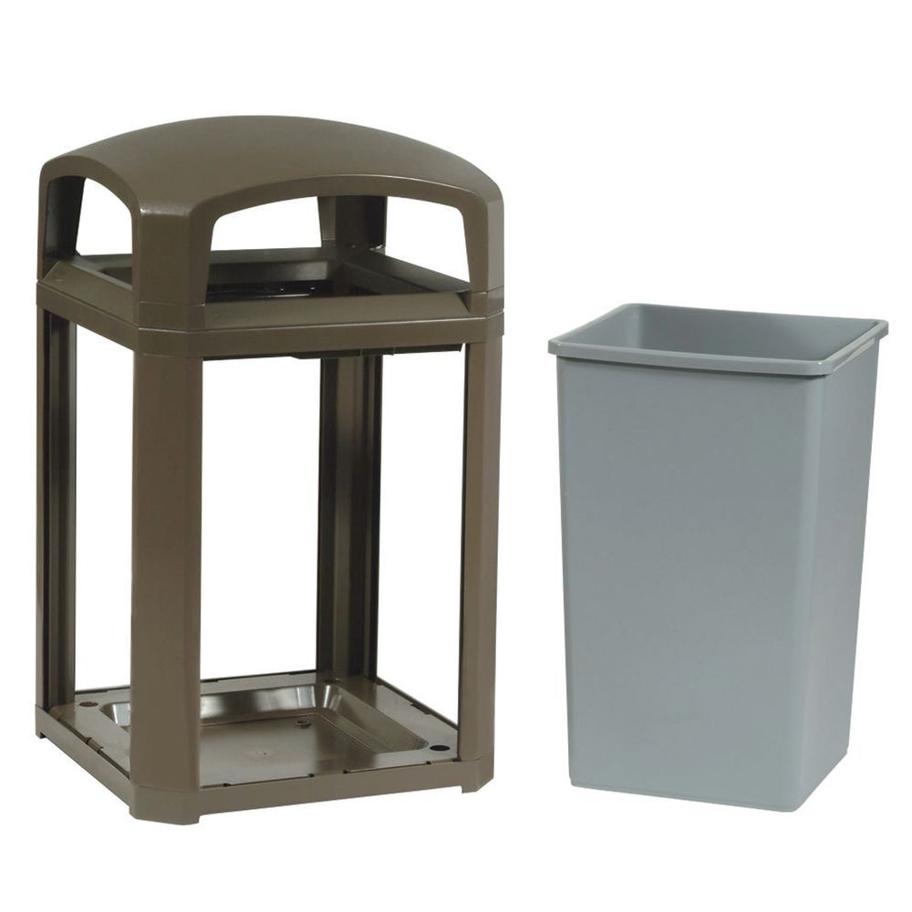 Rubbermaid Landmark Stone Trash Can With Dome Top 35 Gal  26" L x 26" W x 40" H Brownstone