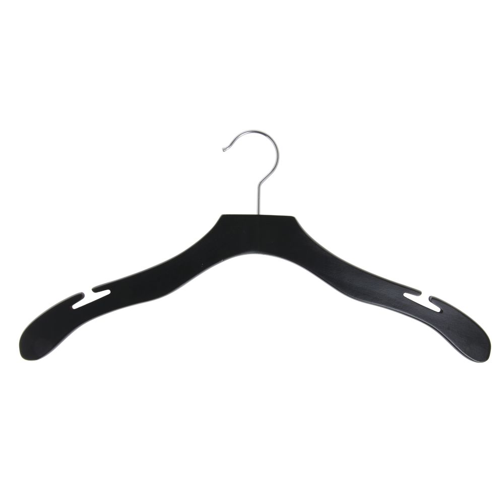 17" Contemporary Notched Wooden Top Hanger, Black