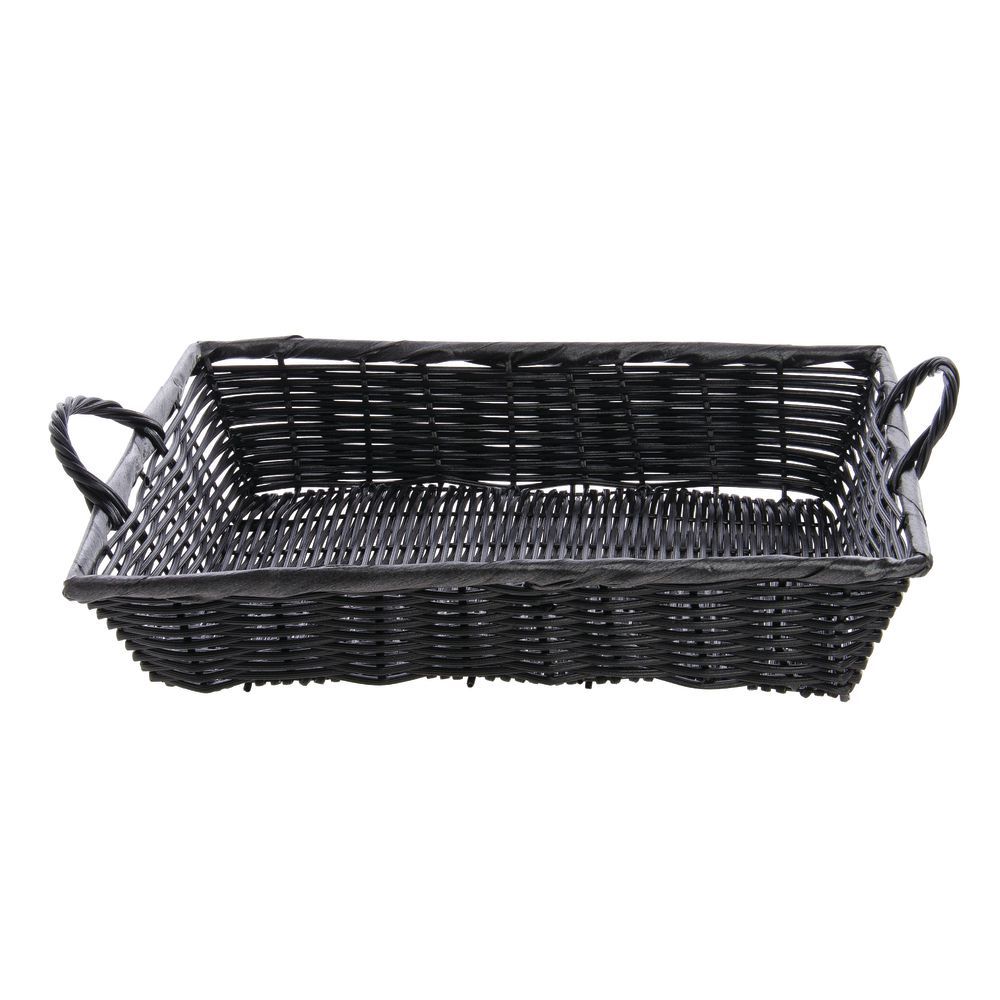 16L x 11W x 3H Black with Handles Synthetic Wicker Basket