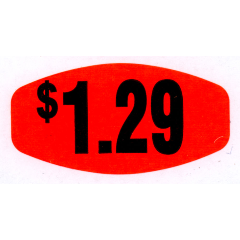 $1.29 Price Point Grabber Grocery Store Labels 1 3/8"L x 7/8"H Red With Black Print