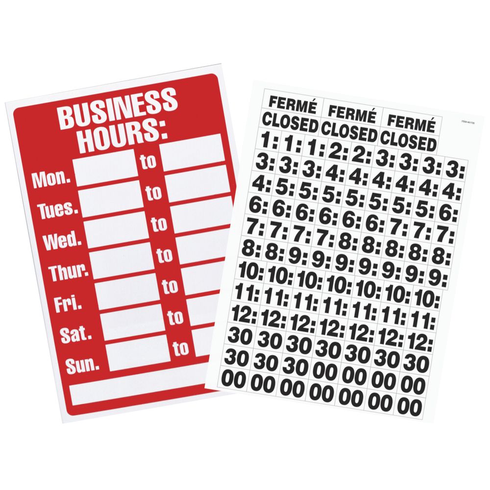 Adhesive Numbers Business Hours Sign