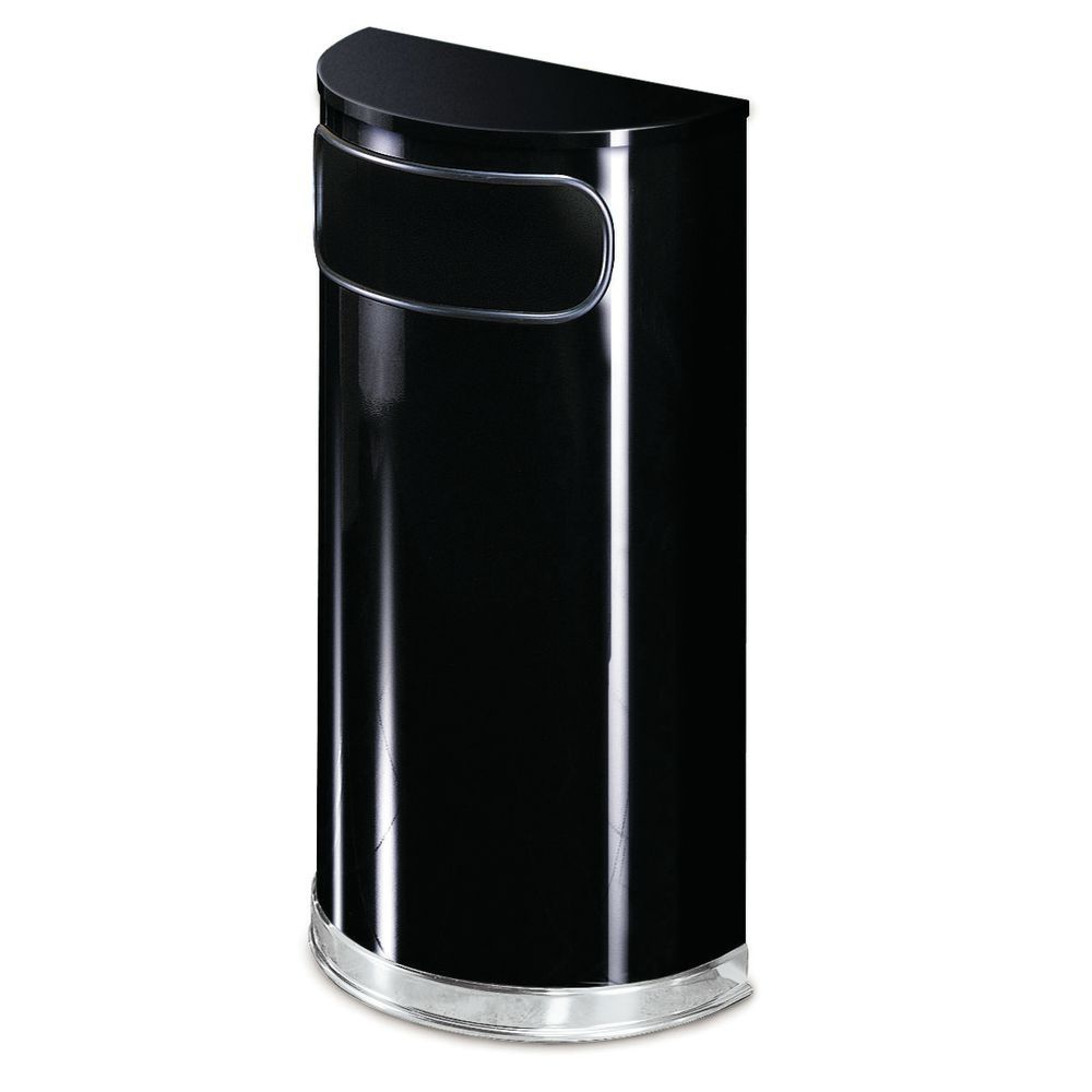 Enamel Half Round Garbage Can Receptacle 18L x 9W x 32H 15 lbs with 9Gal Plastic Liner Black/Chrome