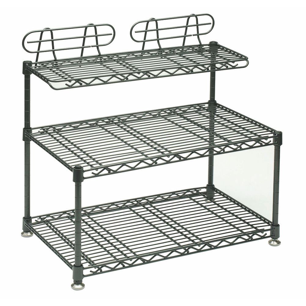 Hubert Rectangular Flint Steel Counterop 3-Tier Shelf Display - 19 1/2L x 11 1/2D x 19H