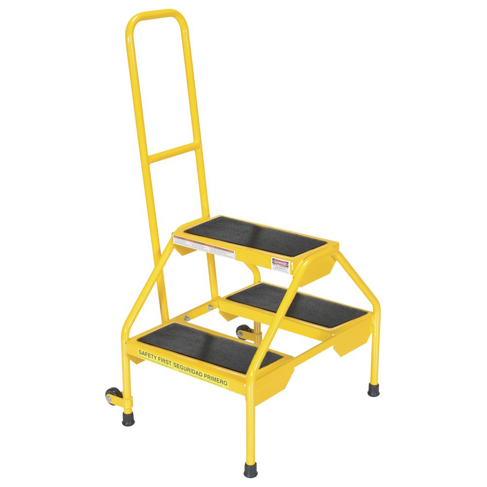 STEP STAND W/HANDRAIL, SOLID STEPS, YELLOW